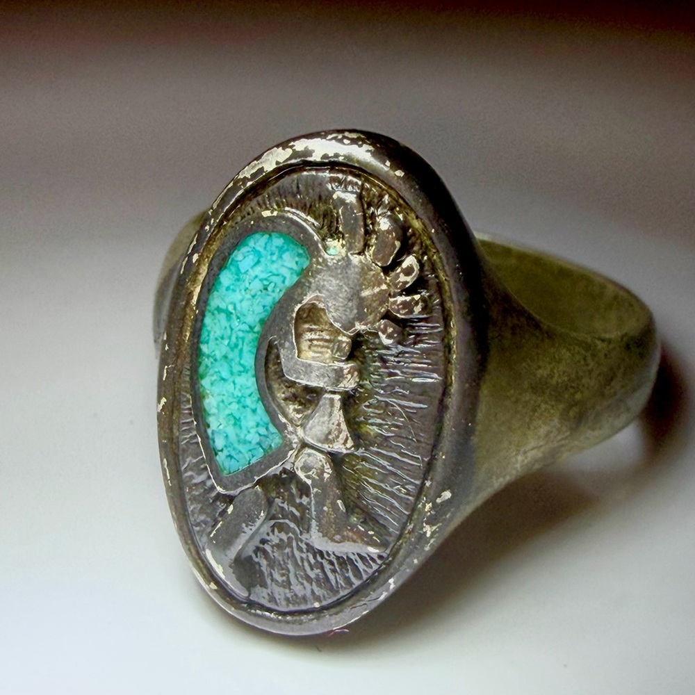 Vintage Sterling Silver Turquoise Kokopelli Ring Native American Signed